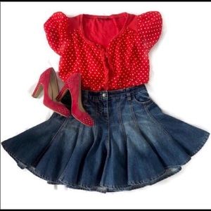 Topshop Full Flare Vintage Denim Skirt